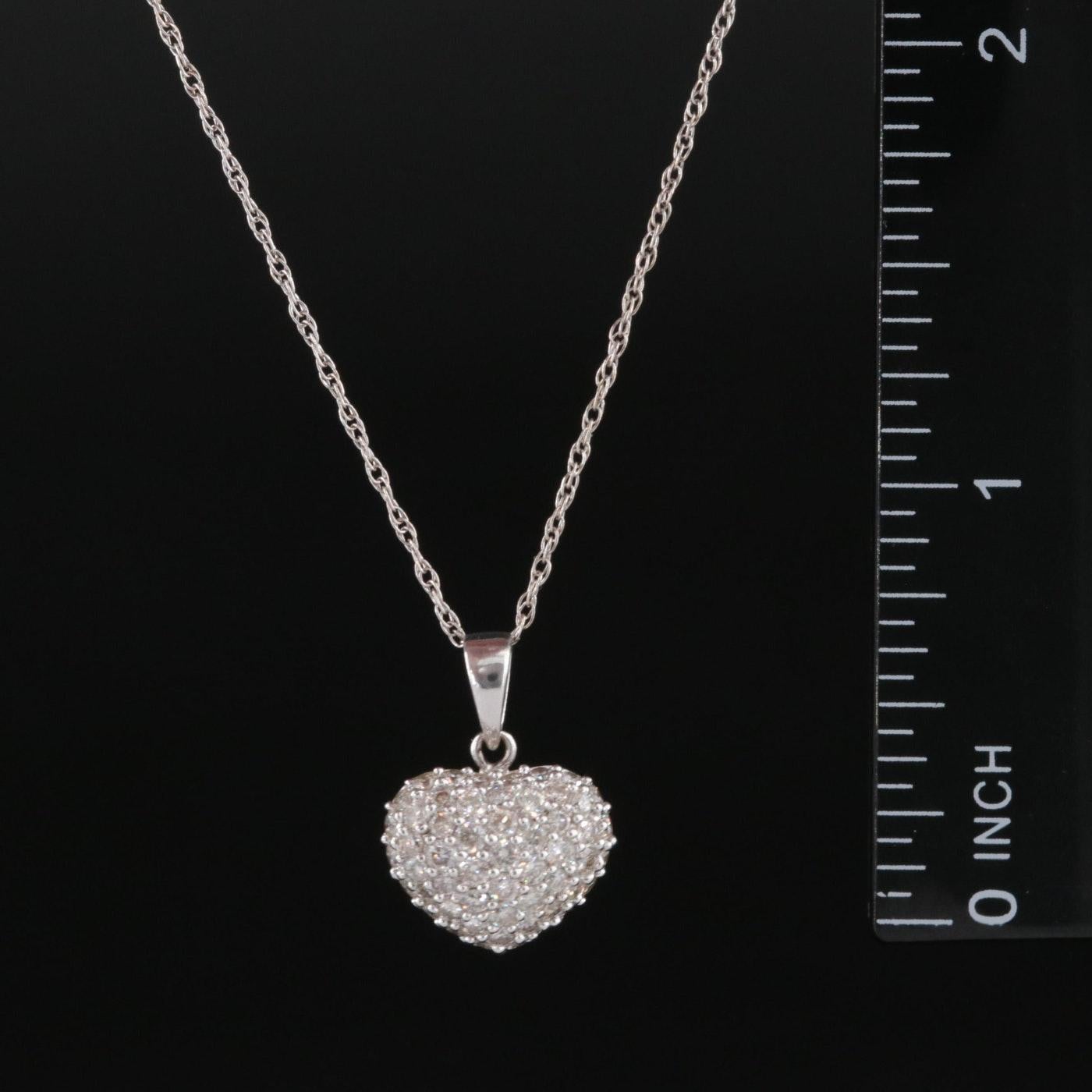 Round Cut 18K 1.00 CTW Pavé Diamond Heart Pendant on 14K Chain Necklace