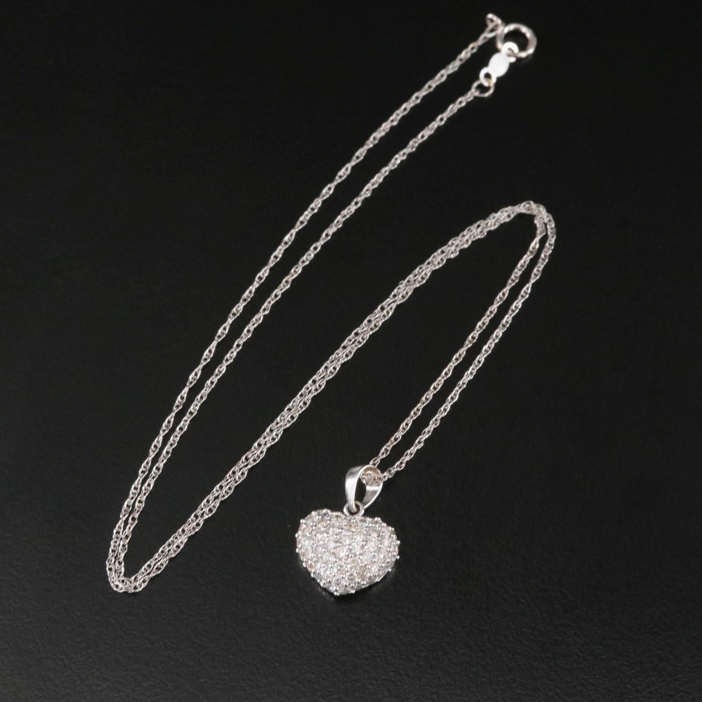 18K 1.00 CTW Pavé Diamond Heart Pendant on 14K Chain Necklace In Good Condition In Leesburg, VA