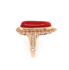 18k 12.05ct Coral Ring with .32ct Diamonds