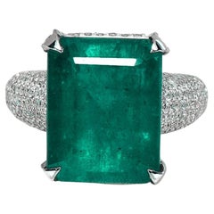 IGI 18K 13.35 Ct Natural Emerald&Diamond Antique Art Deco Style Engagement Ring