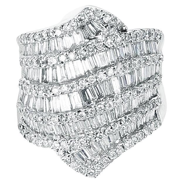 18K 1.35 Ct. Five Row Diamond Baguettes Cocktail Ring