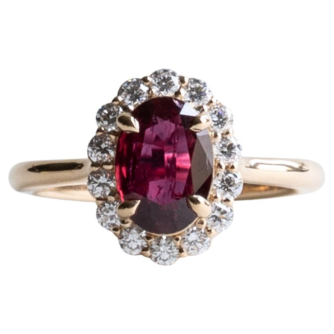Anillo Racimo de Diamantes Rubí 18K 1.36CT en venta