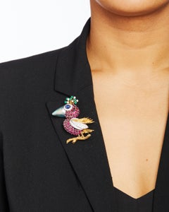 18k & 14k Gold Bird Brooch w/ Cultured Abalone, Star Sapphire, Ruby & Diamond