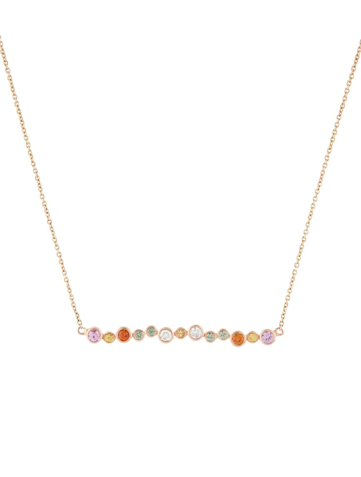 Rose Cut 18K & 14K Rose Gold Sapphire Diamond Bar Pendant Necklace For Sale