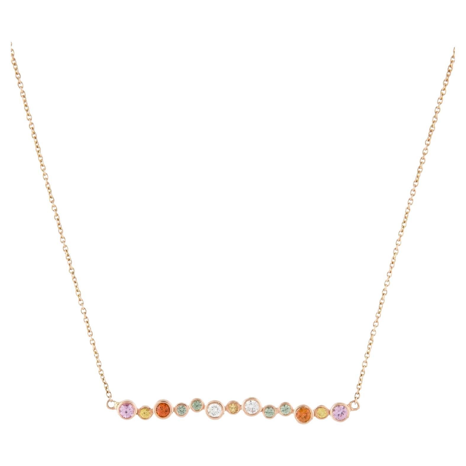 18K & 14K Rose Gold Sapphire Diamond Bar Pendant Necklace
