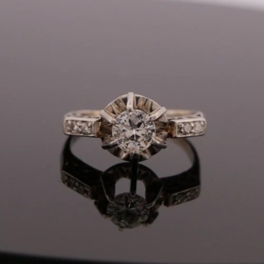 18K/14K White Gold 0.45CT Vintage Transitional Round Diamond Engagement Ring État moyen - En vente à Carmel By The Sea, CA
