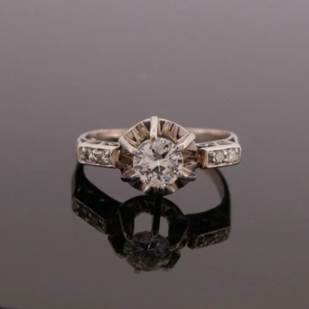 18K/14K White Gold 0.45CT Vintage Transitional Round Diamond Engagement Ring Pour femmes en vente