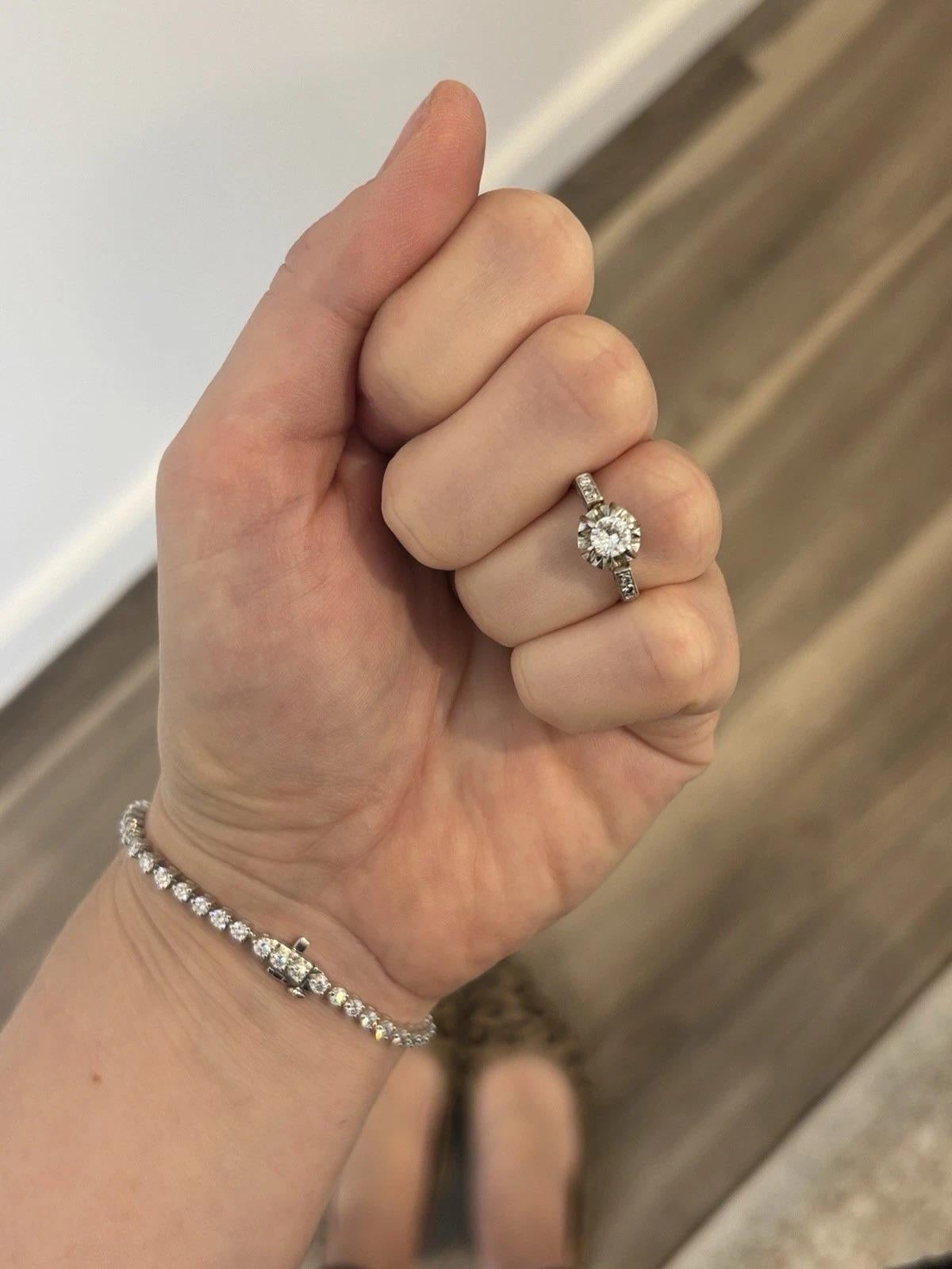18K/14K White Gold 0.45CT Vintage Transitional Round Diamond Engagement Ring en vente 2