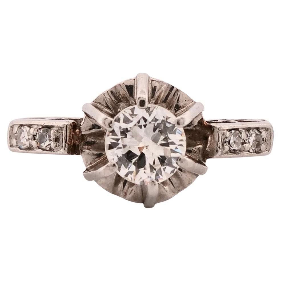 18K/14K White Gold 0.45CT Vintage Transitional Round Diamond Engagement Ring en vente