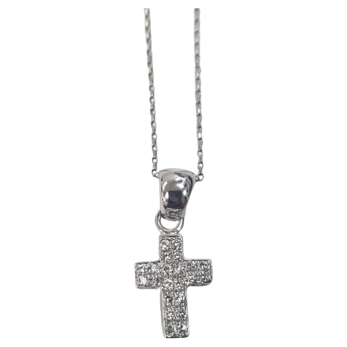 Pendentif croix en or blanc 18k et 14k avec diamants