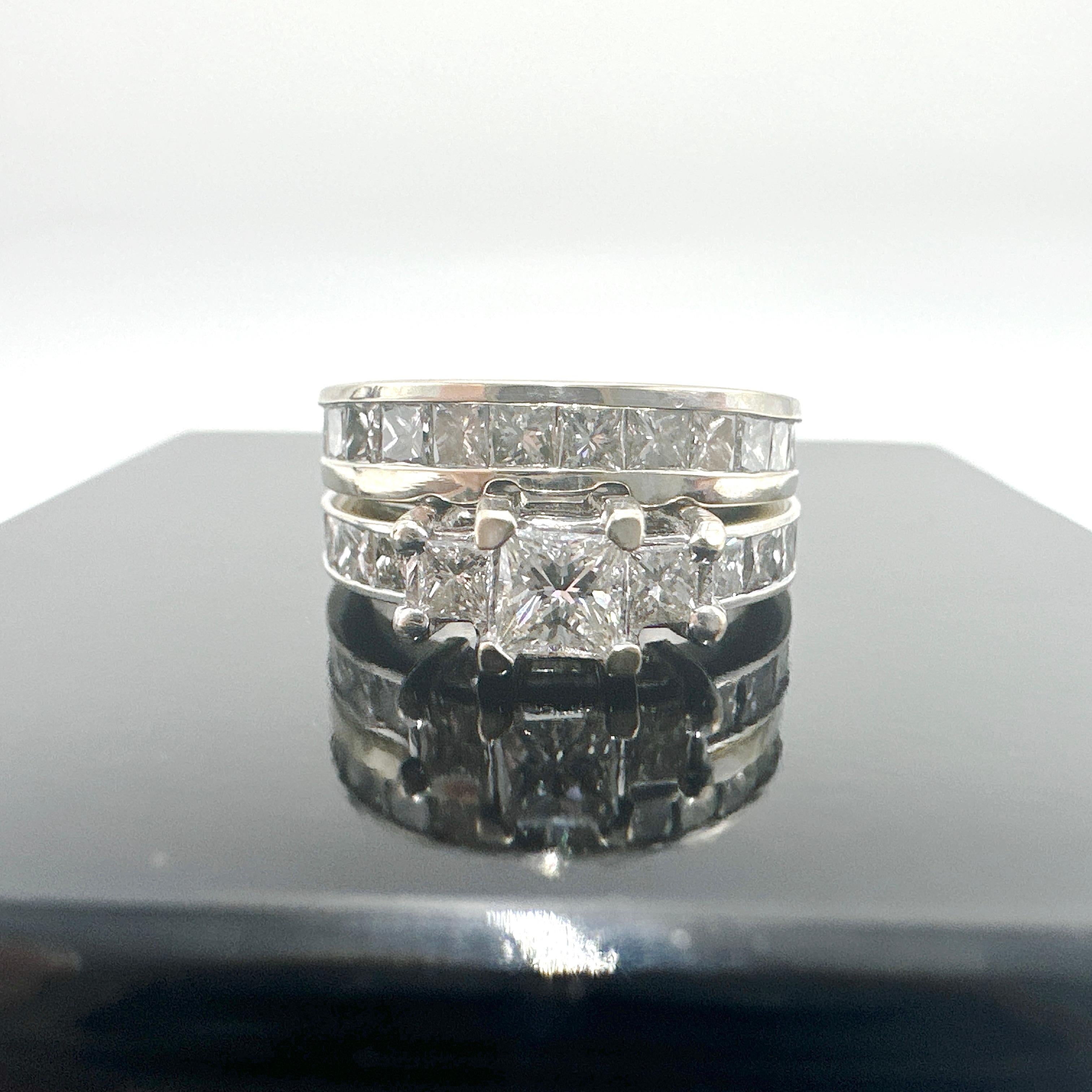 18k/14k White Gold Natural Princess Diamond Engagement Ring Set. 2.53TCW 5