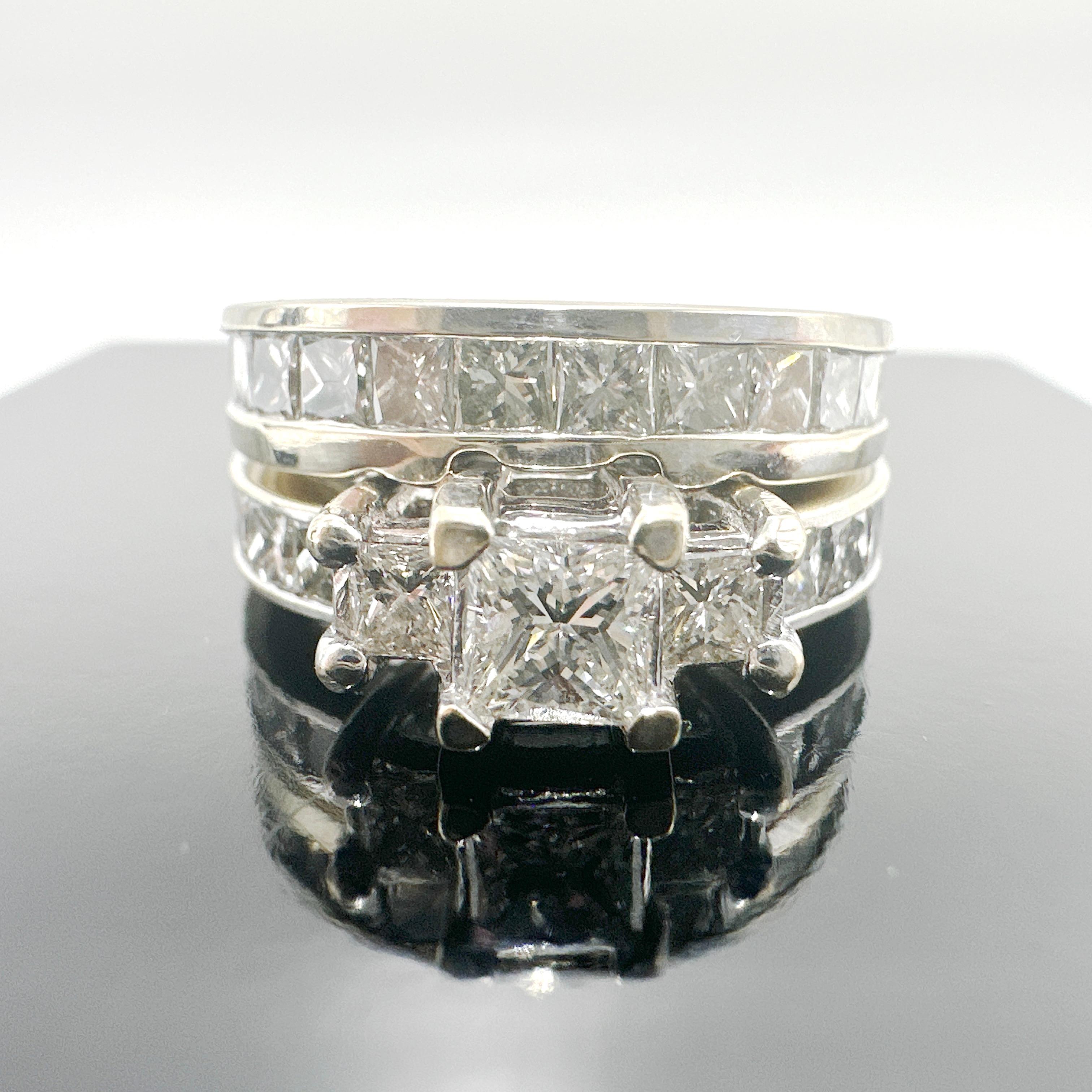 18k/14k White Gold Natural Princess Diamond Engagement Ring Set. 2.53TCW 6