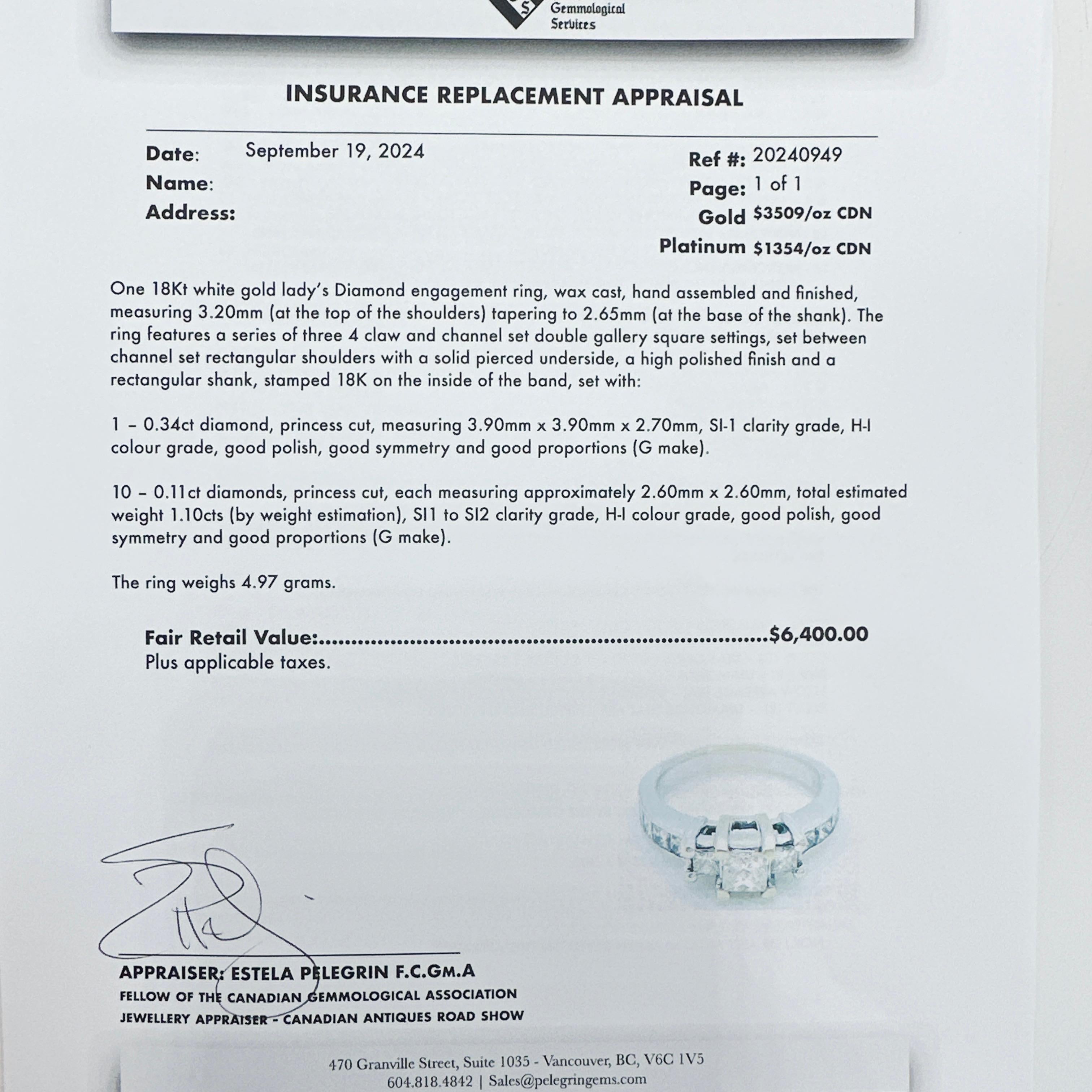 Princess Cut 18k/14k White Gold Natural Princess Diamond Engagement Ring Set. 2.53TCW