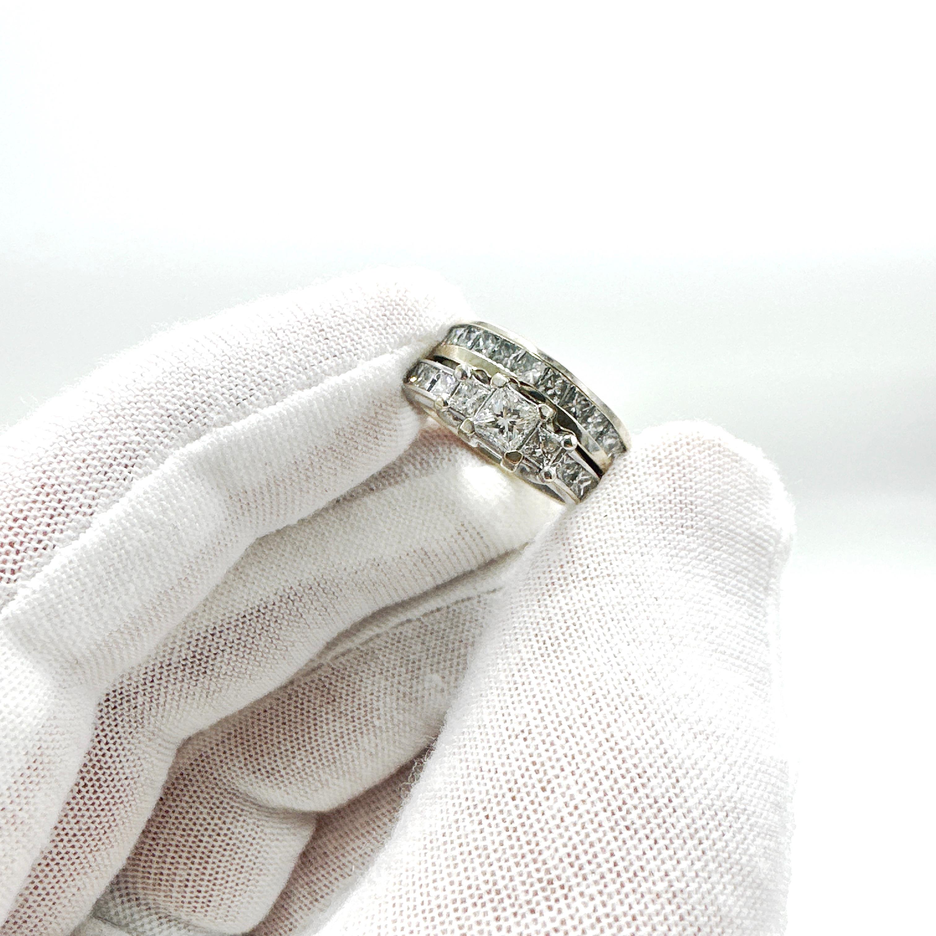 18k/14k White Gold Natural Princess Diamond Engagement Ring Set. 2.53TCW In Good Condition In Victoria, BC