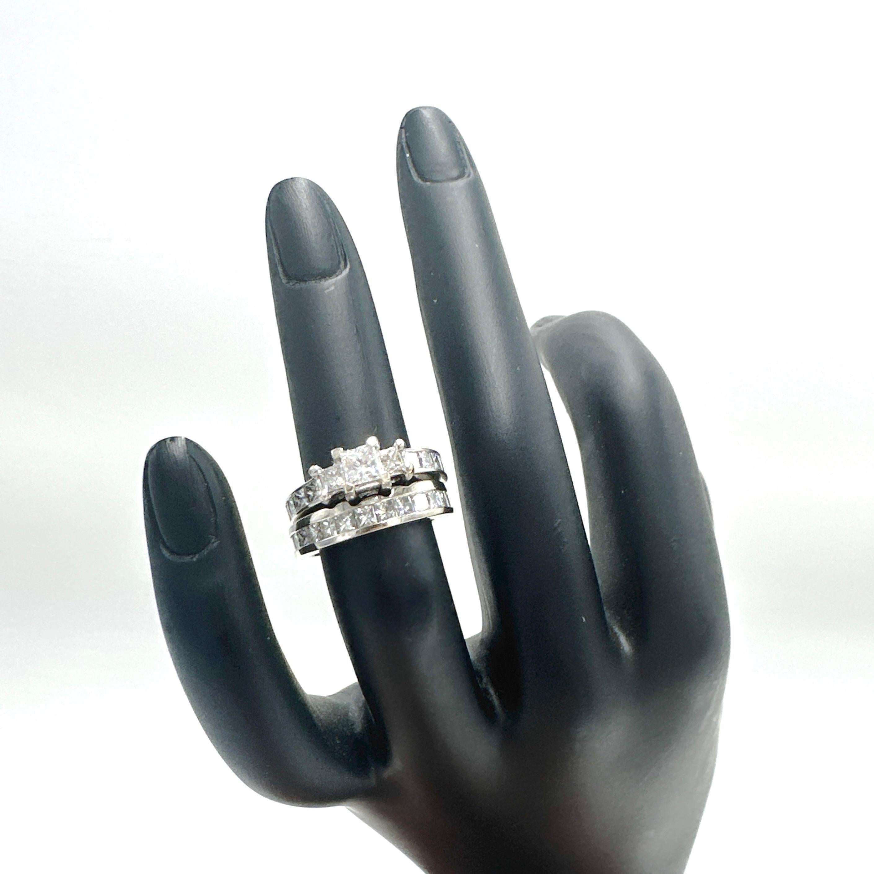 Women's 18k/14k White Gold Natural Princess Diamond Engagement Ring Set. 2.53TCW