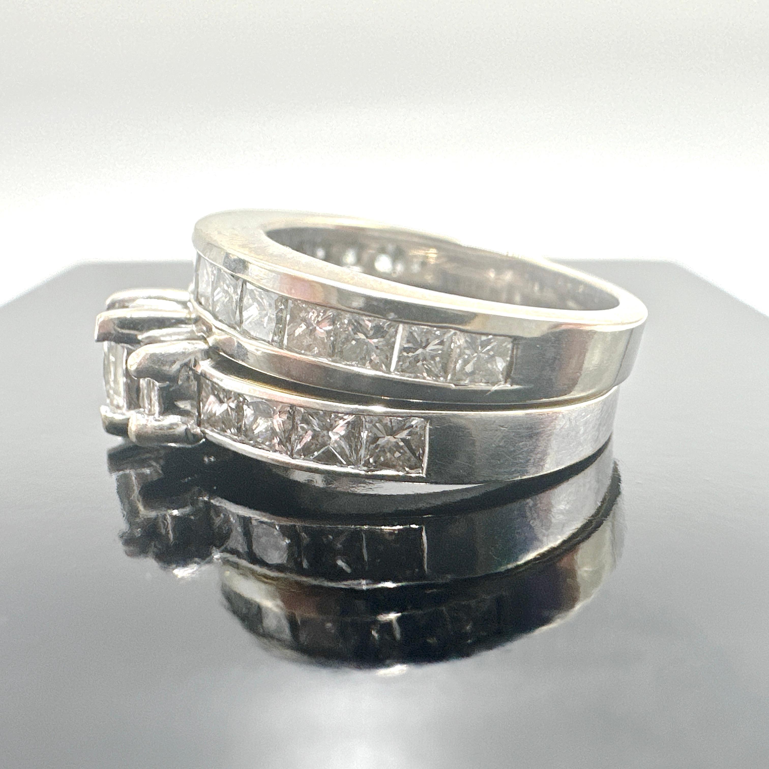 18k/14k White Gold Natural Princess Diamond Engagement Ring Set. 2.53TCW 3