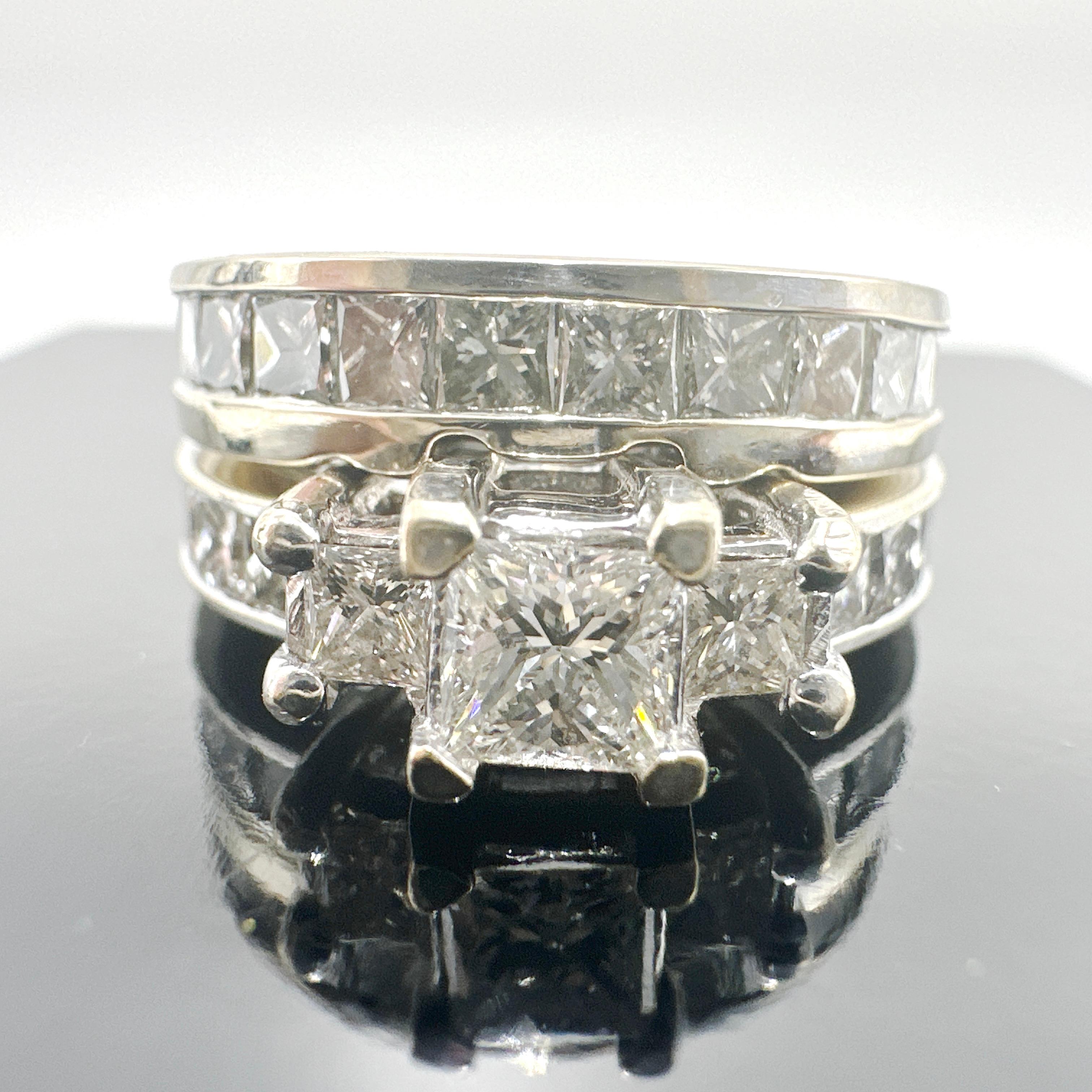 18k/14k White Gold Natural Princess Diamond Engagement Ring Set. 2.53TCW 4