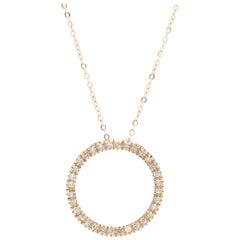 18-14 Karat Yellow Gold Diamond Circle Pendant Necklace