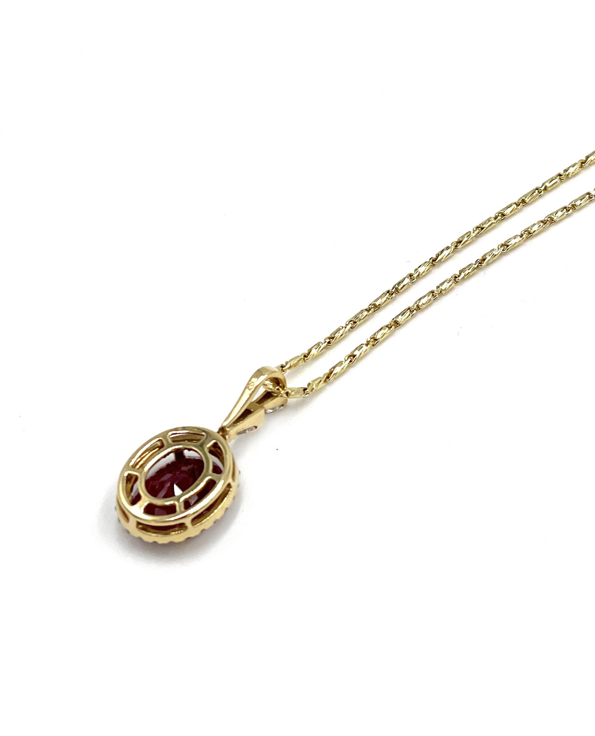 Contemporary 18K-14K Yellow Gold Pendant with Ruby and Diamonds For Sale