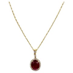 18K-14K Yellow Gold Pendant with Ruby and Diamonds