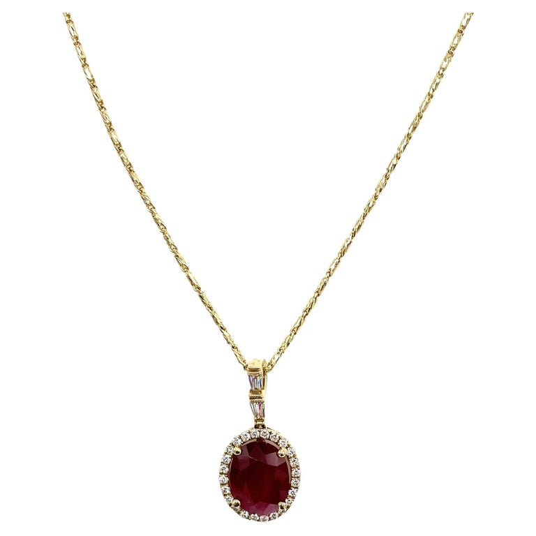 18K-14K Yellow Gold Pendant with Ruby and Diamonds For Sale
