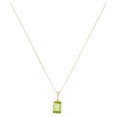 18K & 14K Yellow Gold Peridot Necklace, 0.87 Carat Emerald Cut
