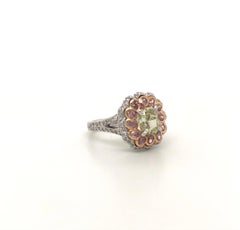 18k 1.51ct Natural Fancy Yellow-Green Diamond & Argyle Pink Diamond Halo Ring
