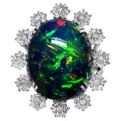 18K 16.06 ct  Natural Color Play Black Opal Diamonds Cocktail Ring