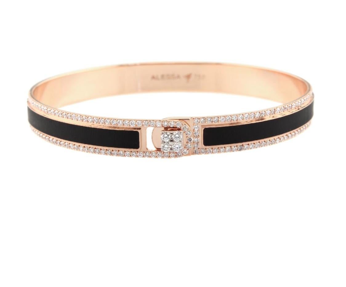 Round Cut 18k & 1.65 Carat Black Border Spectrum Rose Gold and Diamonds Bracelet by Alessa For Sale