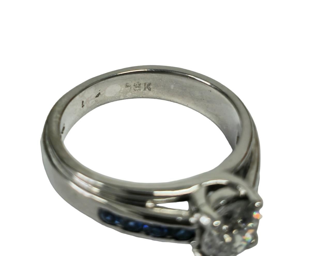 Brilliant Cut 18K, 1.70 Carat Diamond and Blue Sapphire Ring For Sale