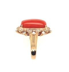 18k 17.65 Carat Ox Blood Coral Ring with .54 Carat Diamond