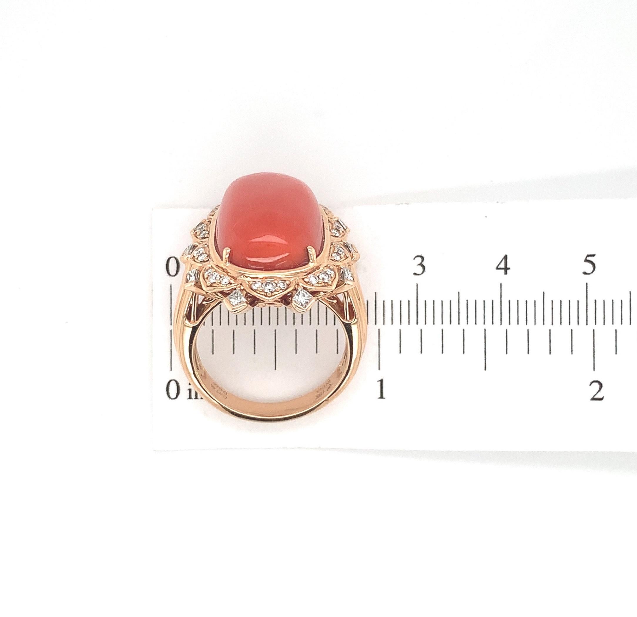18k 17.65 Carat Ox Blood Coral Ring with .54 Carat Diamond For Sale 2