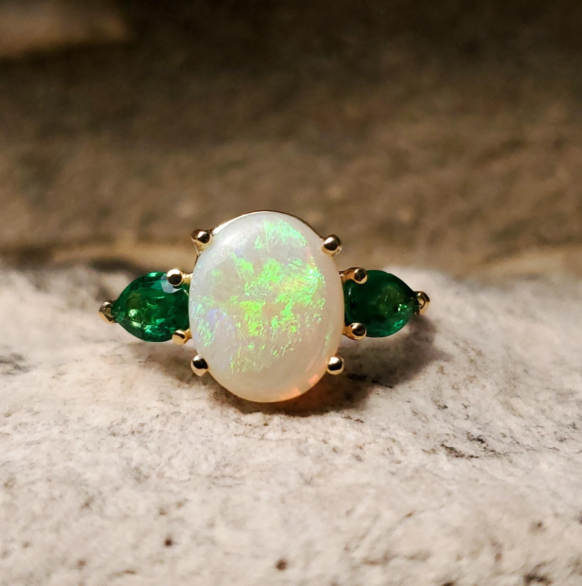 Women's 18K 1.76ct Opal and Emerald Ring For Sale