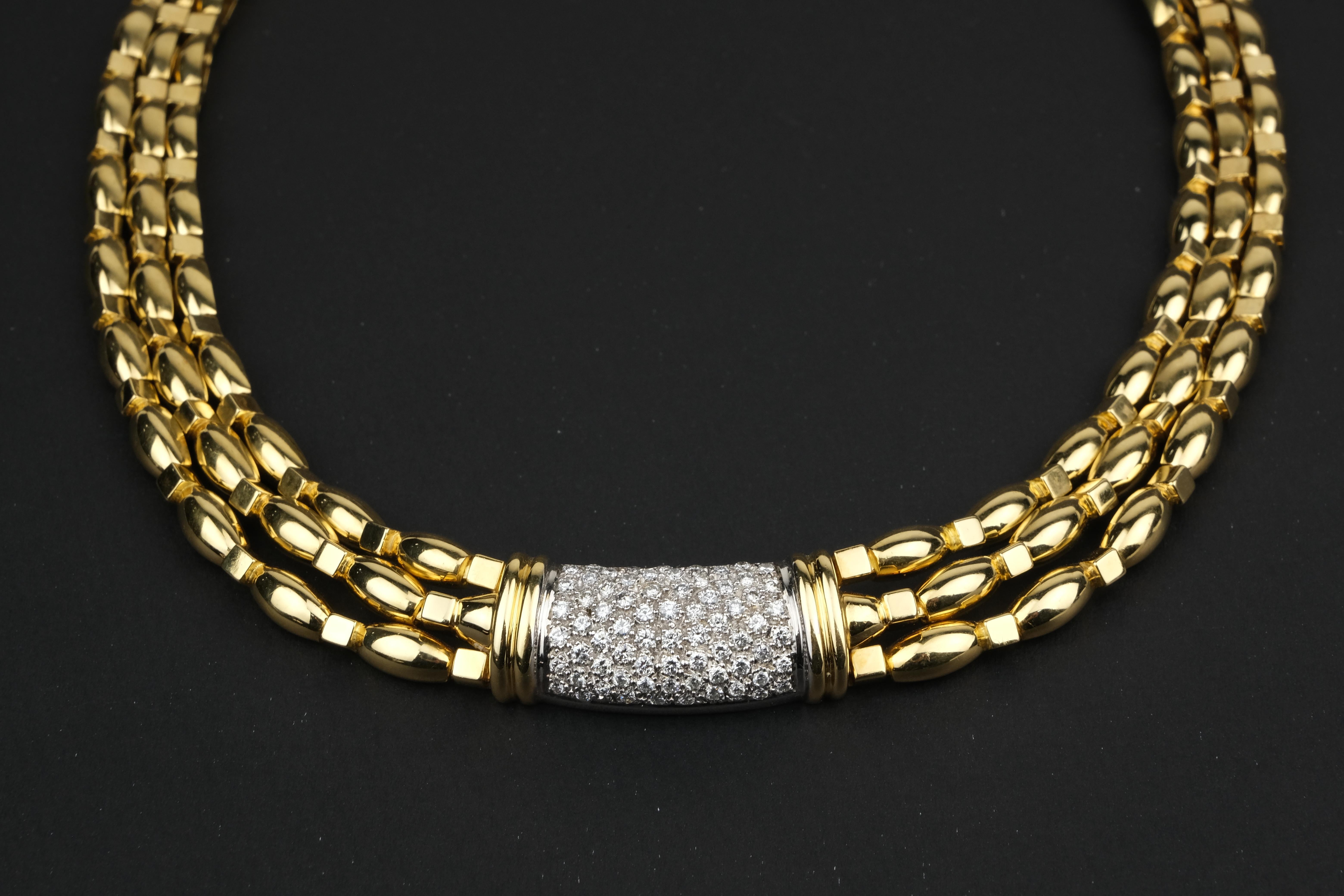 Round Cut 18 Karat 1.77 Carat Diamond Triple Strand Necklace For Sale