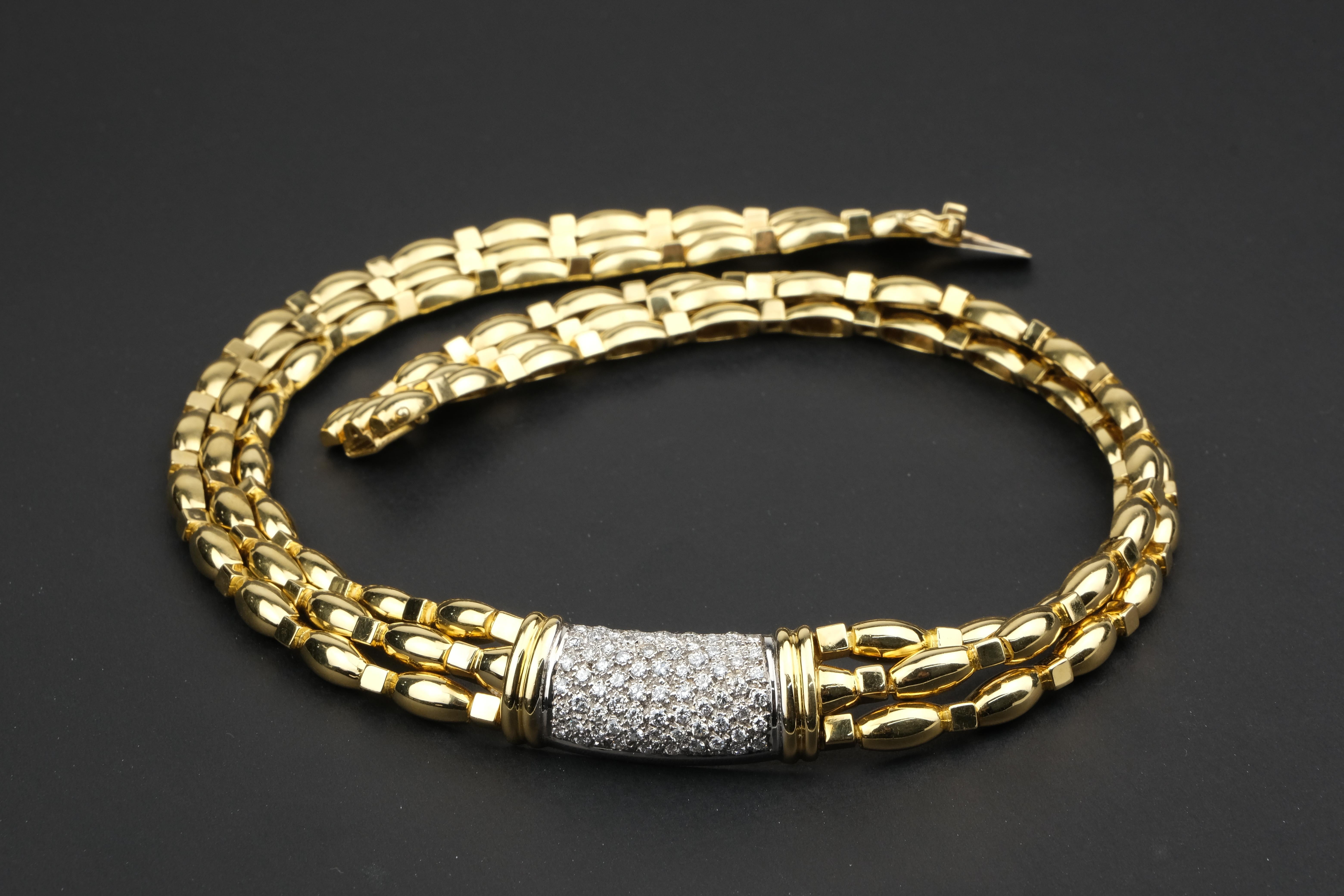 18 Karat 1.77 Carat Diamond Triple Strand Necklace For Sale 3