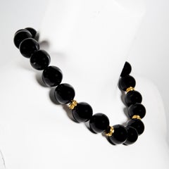 18K Julia Boss Black Onyx Beads Knobby & Fluted Rondels Curved Clasp