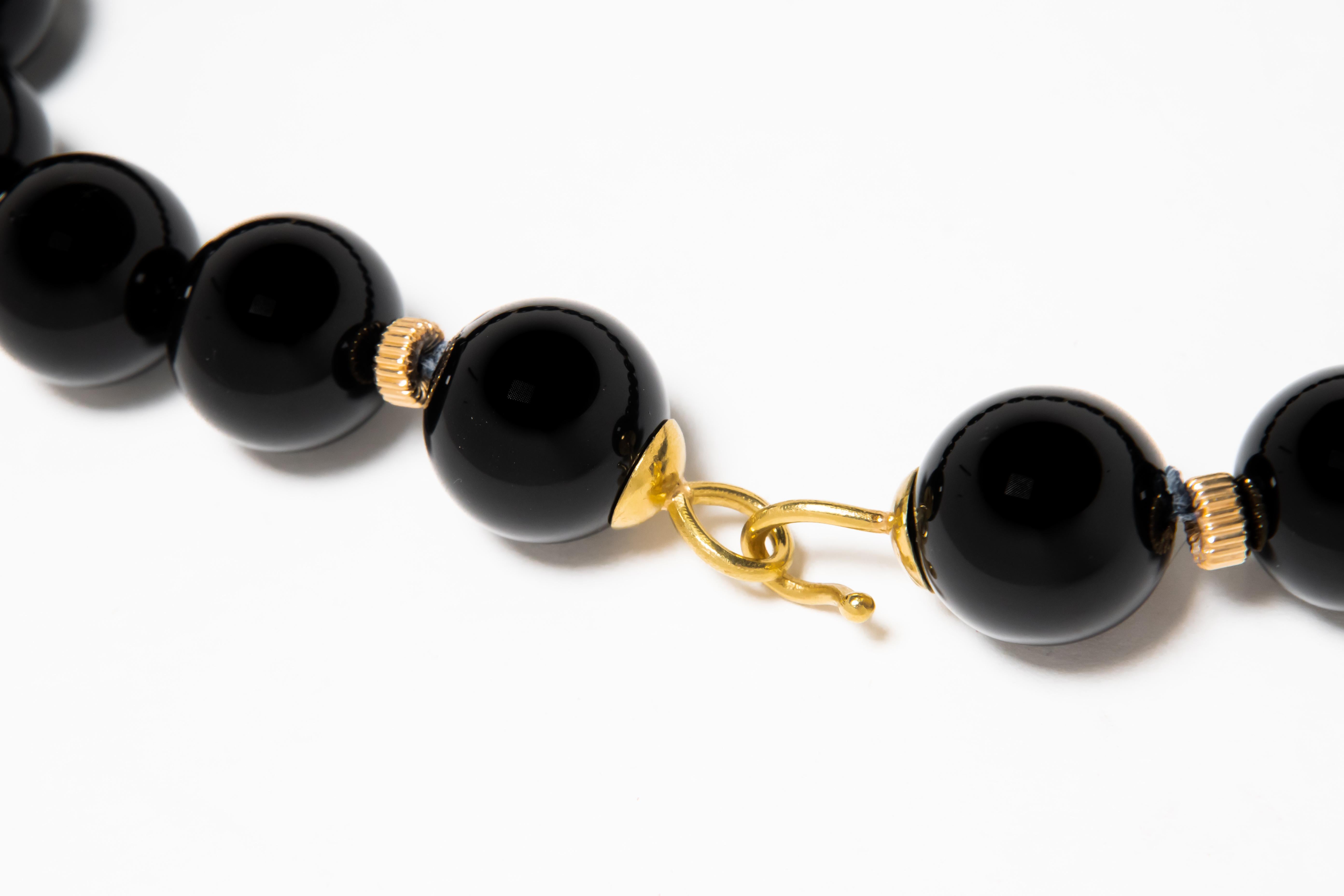 18K Julia Boss Black Onyx Beads Knobby and Fluted Rondels Curved Clasp ...