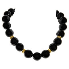 18K Julia Boss Black Onyx Beads Knobby & Fluted Rondels Curved Clasp