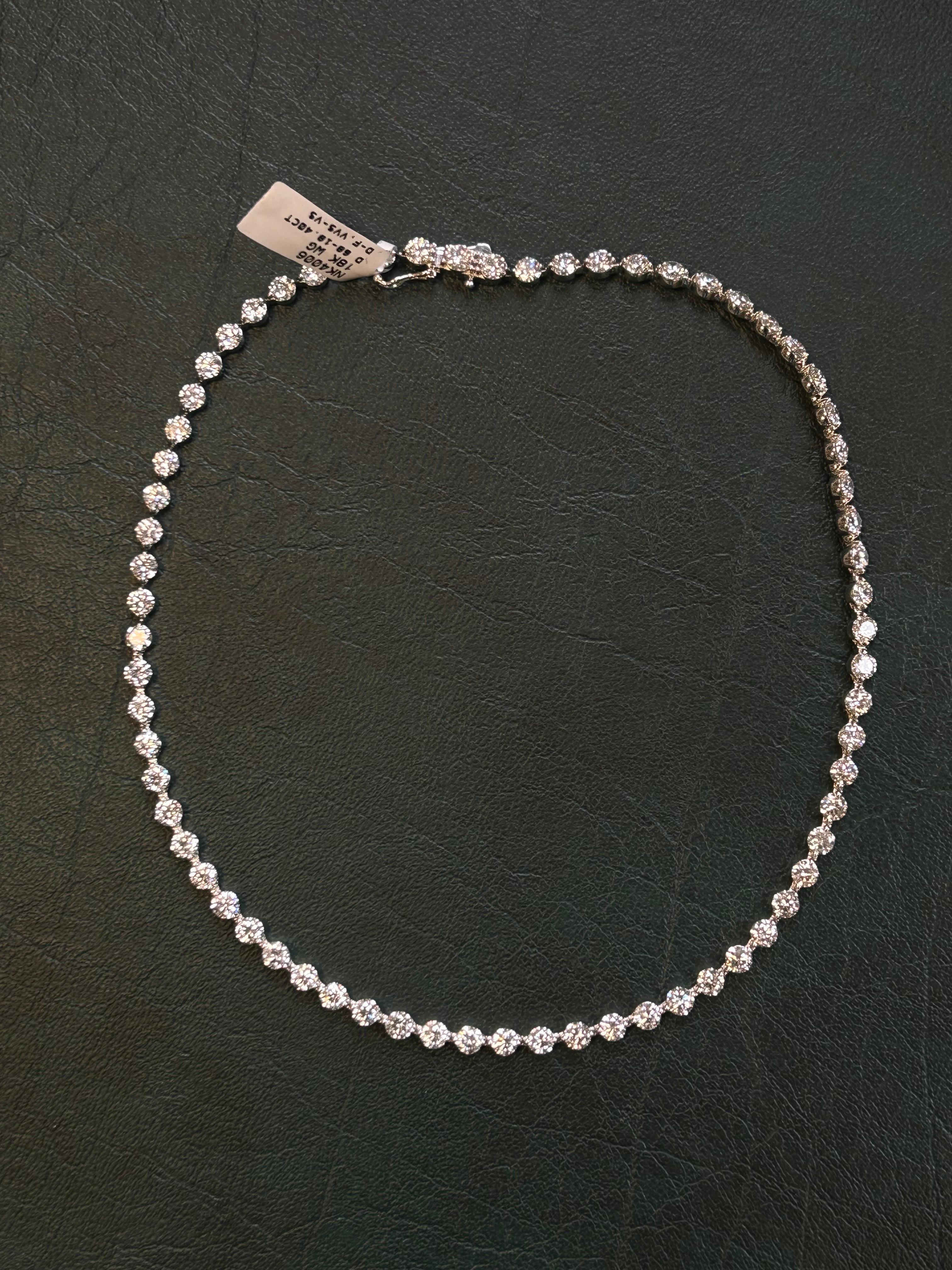 Moderne Collier Tennis Issac Nussbaum 18K WG 18.40 Carat Diamond Round en vente