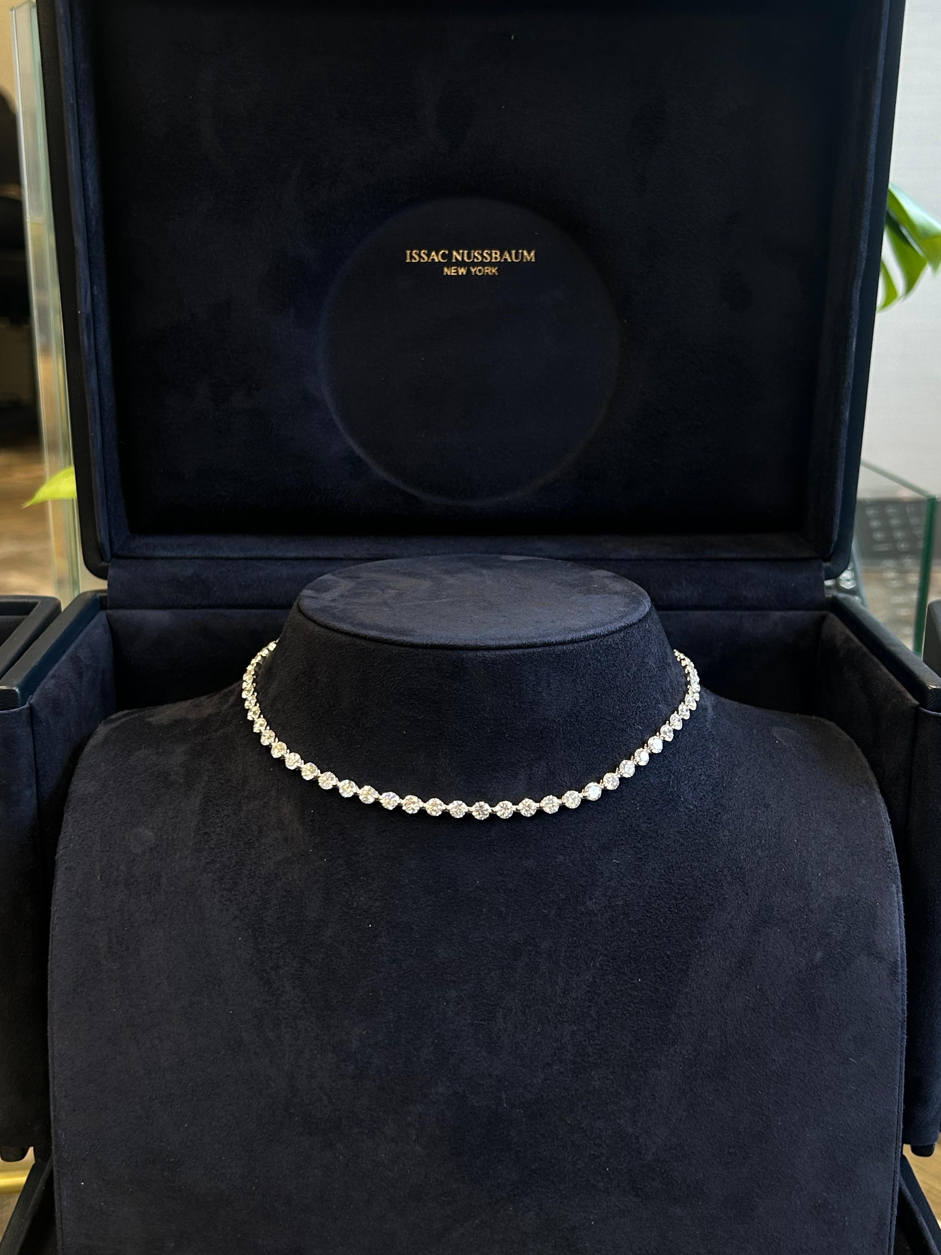 Taille ronde Collier Tennis Issac Nussbaum 18K WG 18.40 Carat Diamond Round en vente