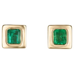 18K 1.85tcw Medium grüner kolumbianischer Smaragd Ohrstecker Lünette Set Gold Latch