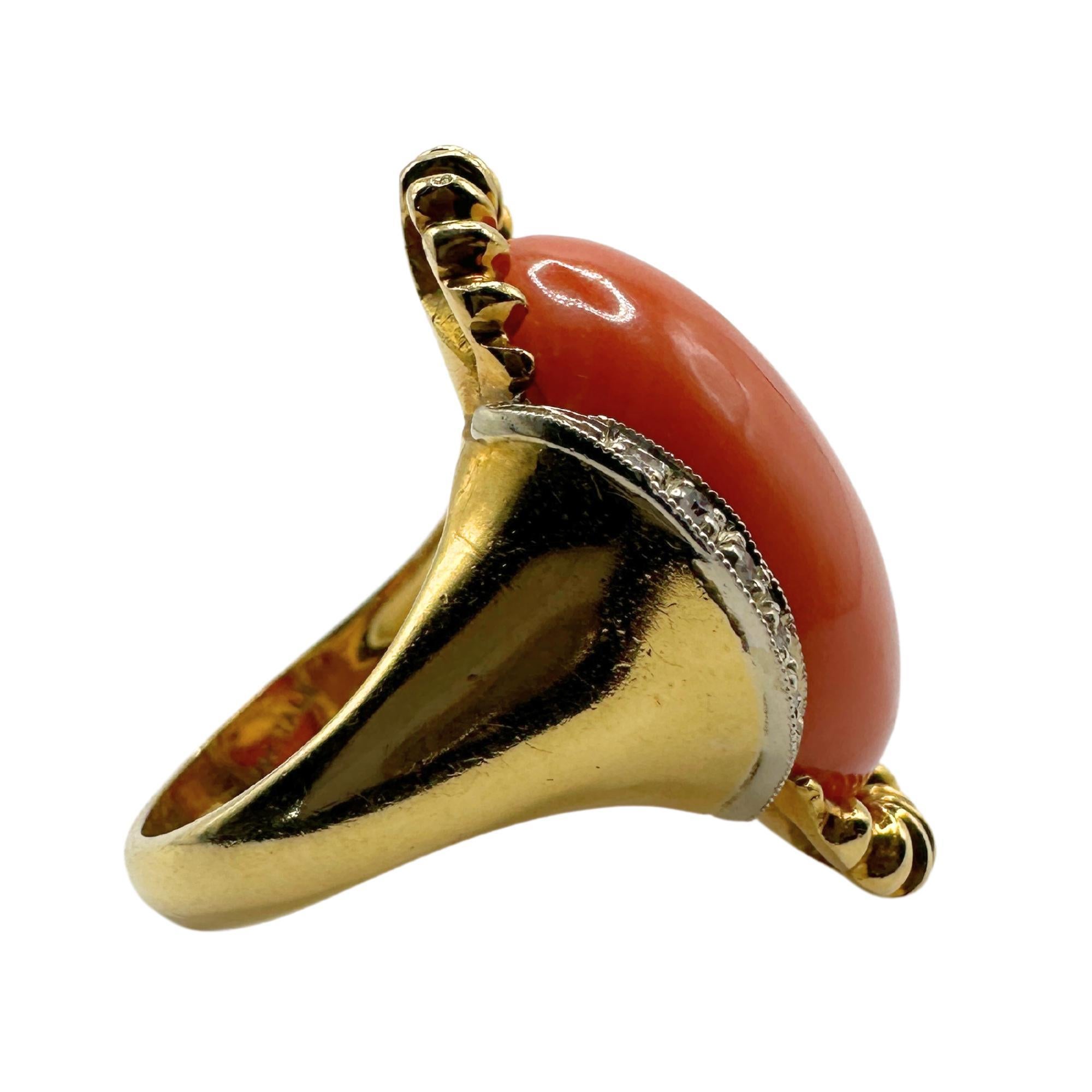 18k 1960er Koralle und Diamant-Cocktailring, markiert Italien Damen