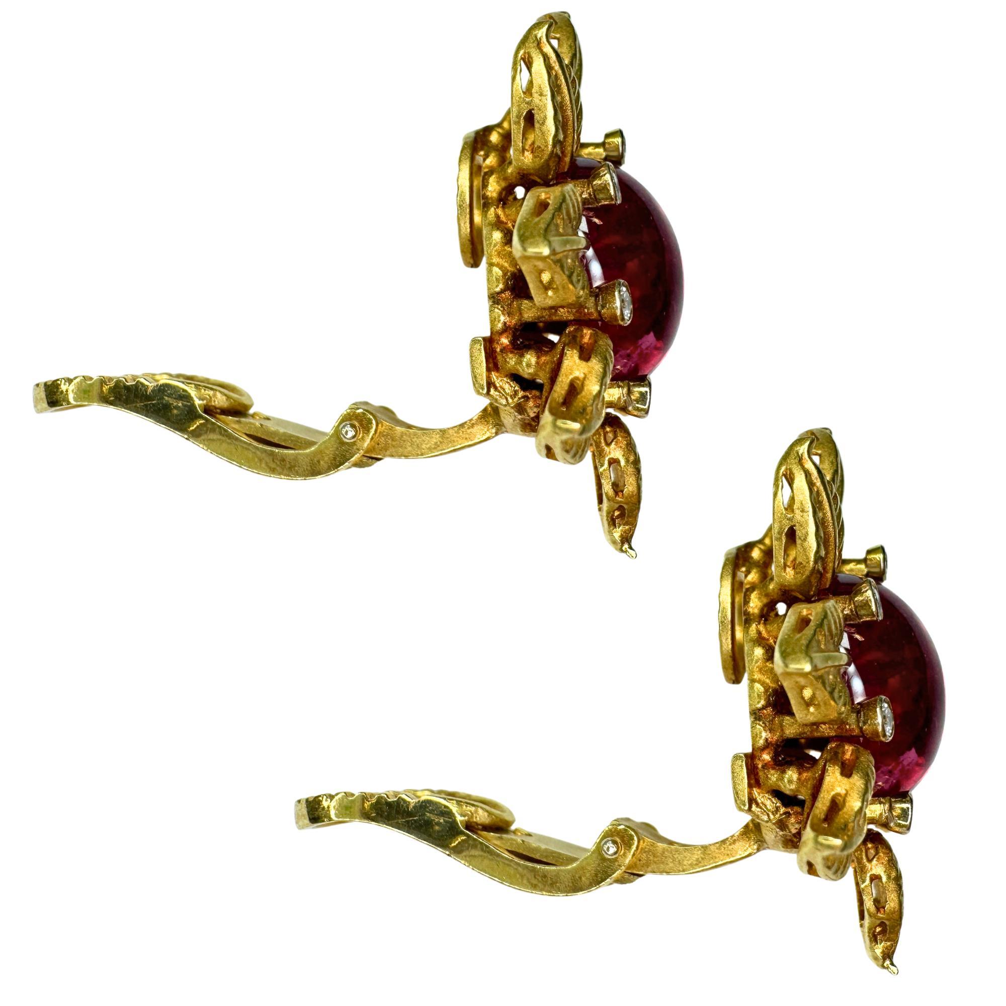 18K 1960's Toros Diamond & Tourmaline Earrings In Good Condition For Sale In New York, NY