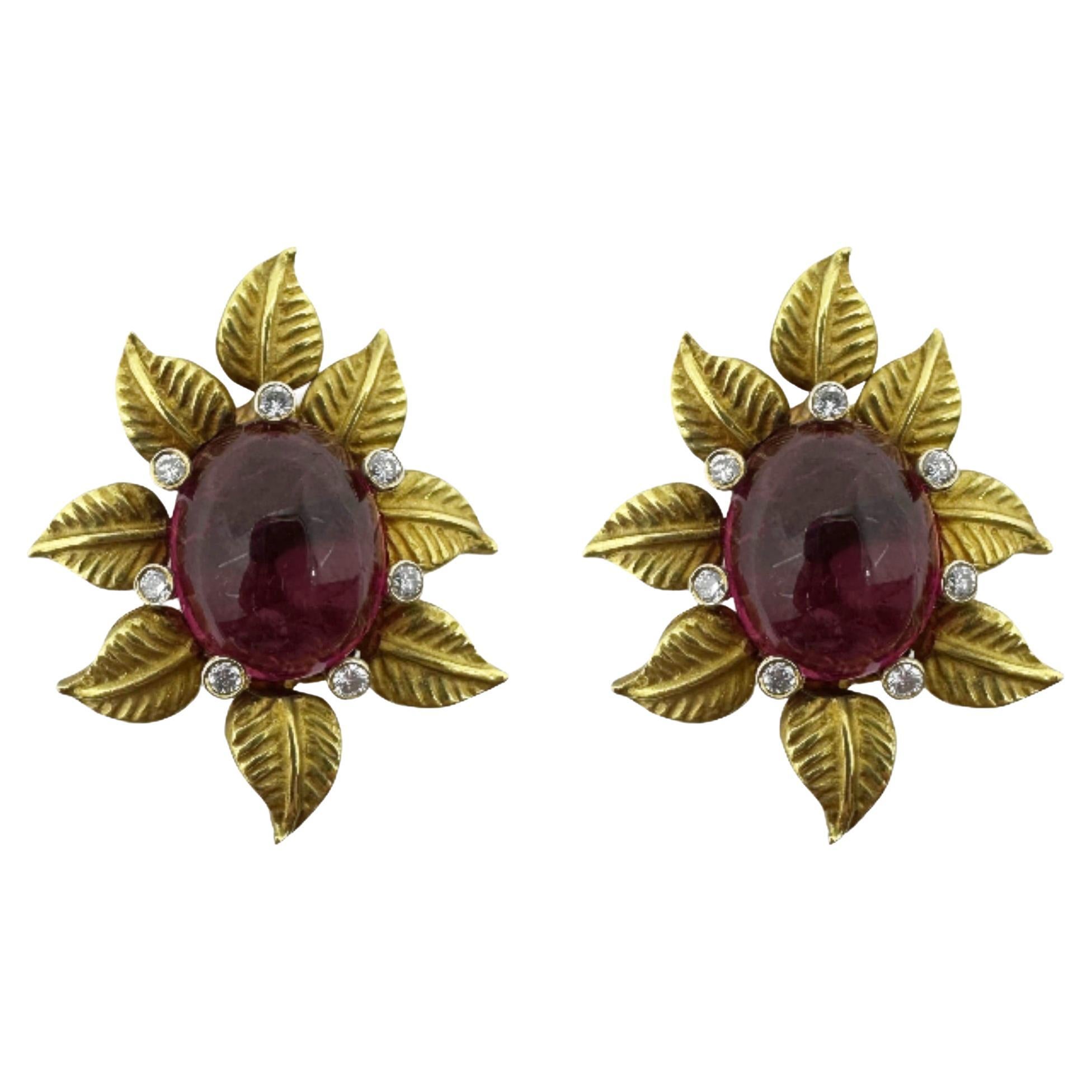 18K 1960's Toros Diamond & Tourmaline Earrings