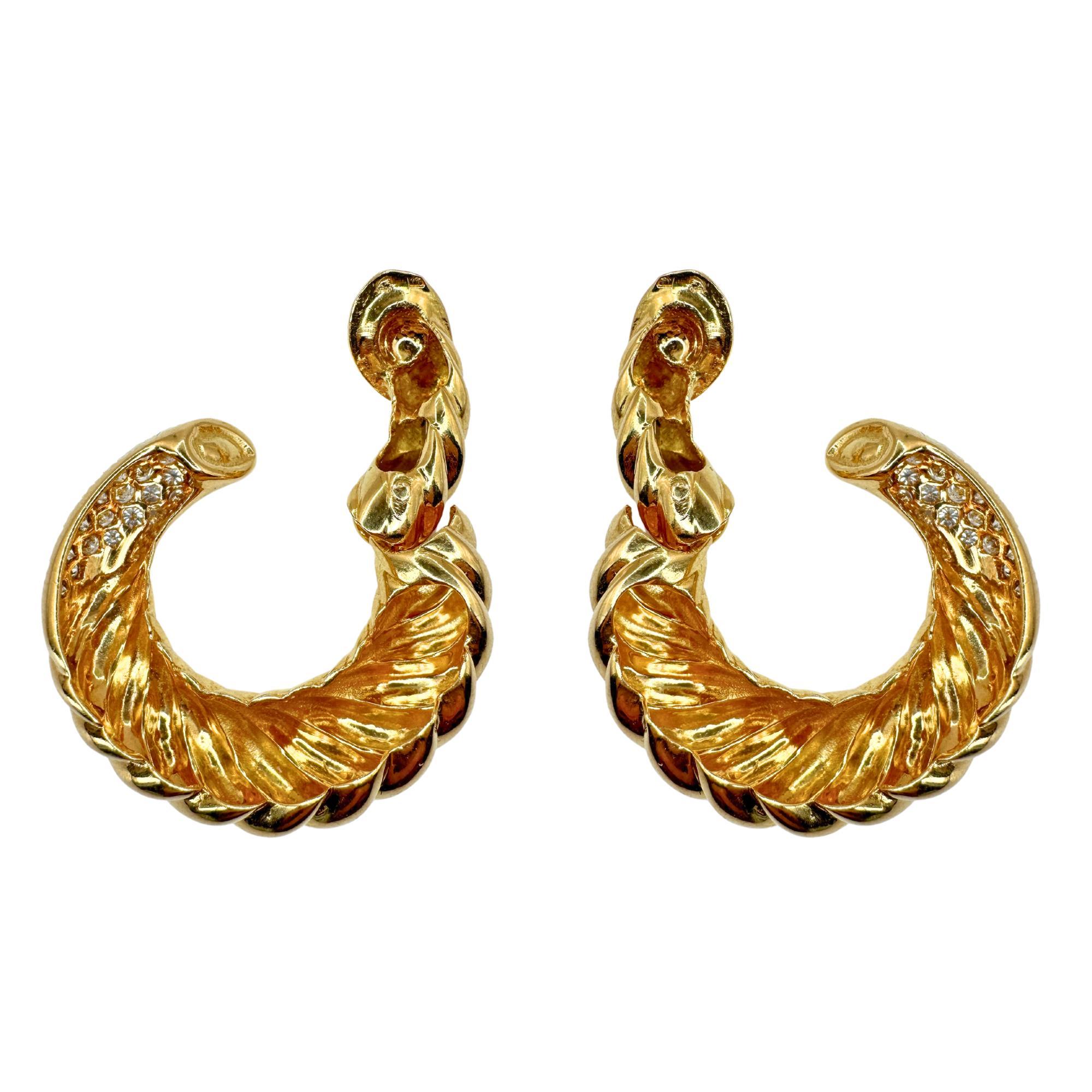 Women's 18k 1980's Van Cleef & Arpels Diamond Hoop Ear Clips For Sale