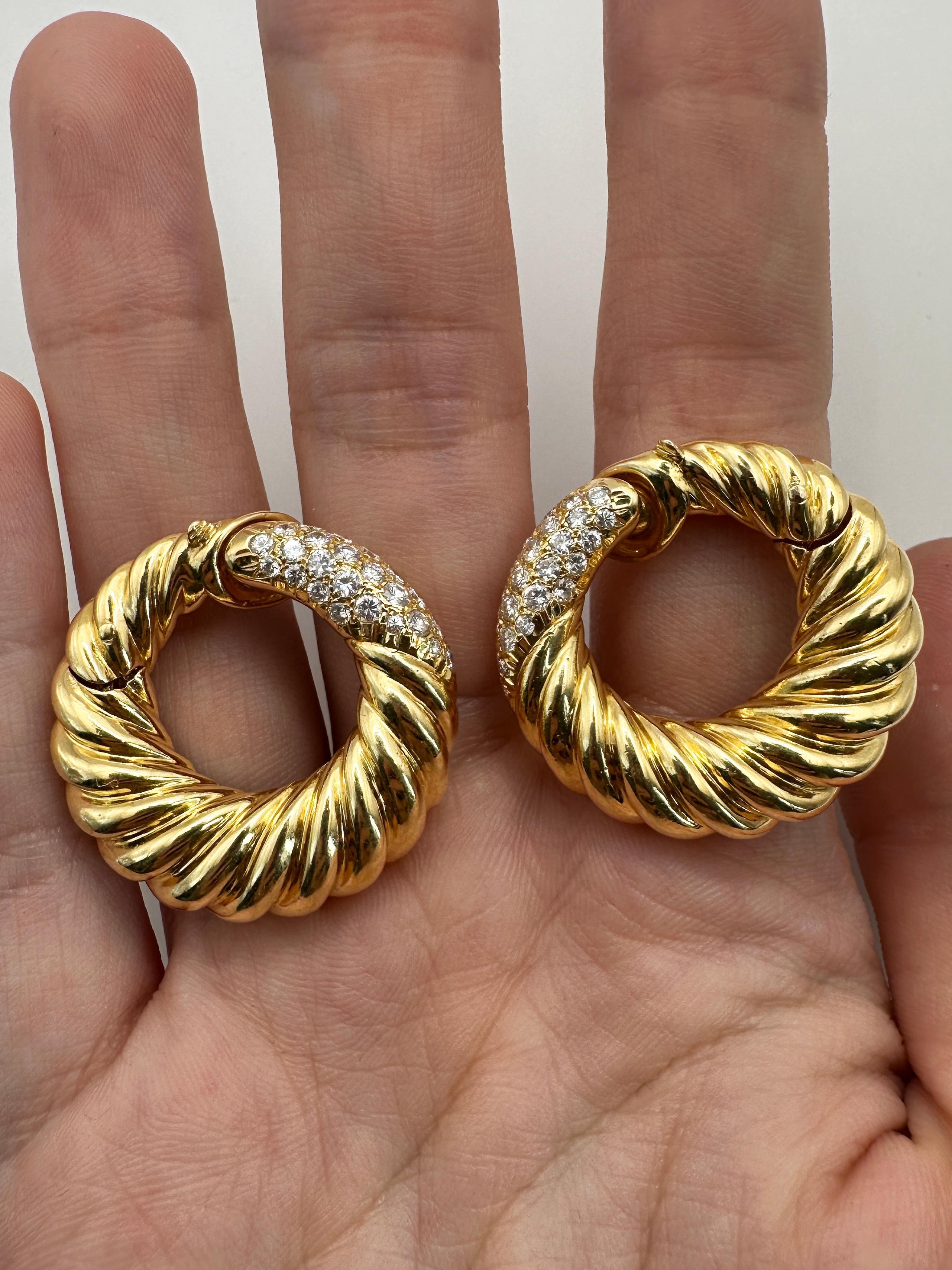 18k 1980's Van Cleef & Arpels Diamond Hoop Ear Clips For Sale 2