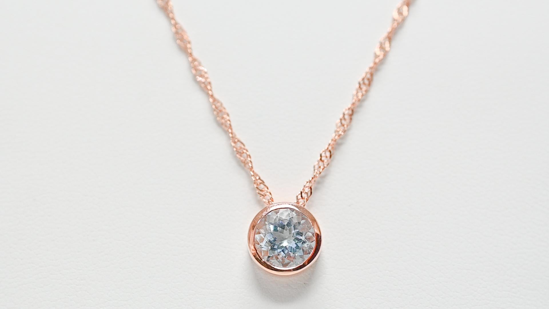 Taille ronde 18K 1MM Métal Rose Plaqué Aigue Marine Pendentifs Femme Bridal Bijoux Cadeau Elle en vente