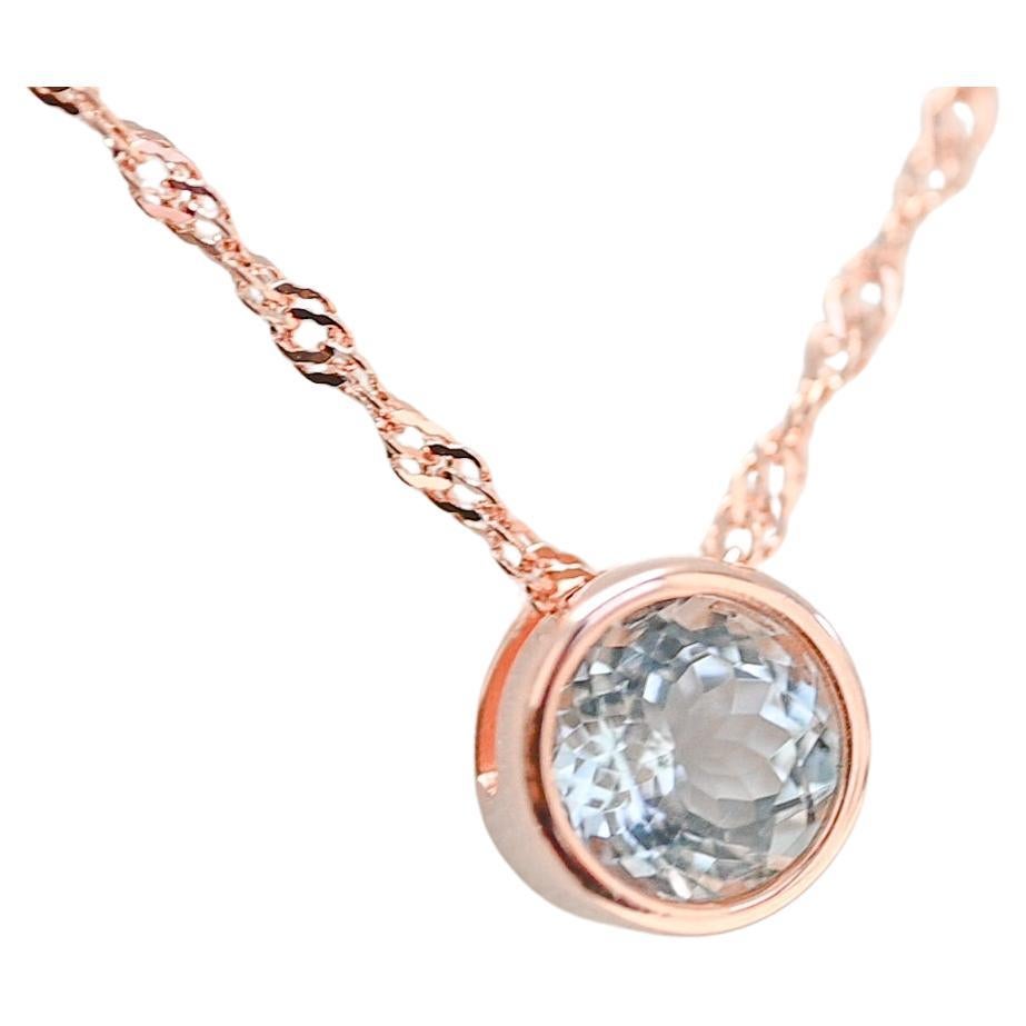 18K 1MM Rose Metal Plated Aquamarine Women's Bridal Pendants Jewelry Gift Her