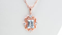 925 Sterling Silver Natural Aquamarine Pendant Necklace 18K Rose Gold Plated
