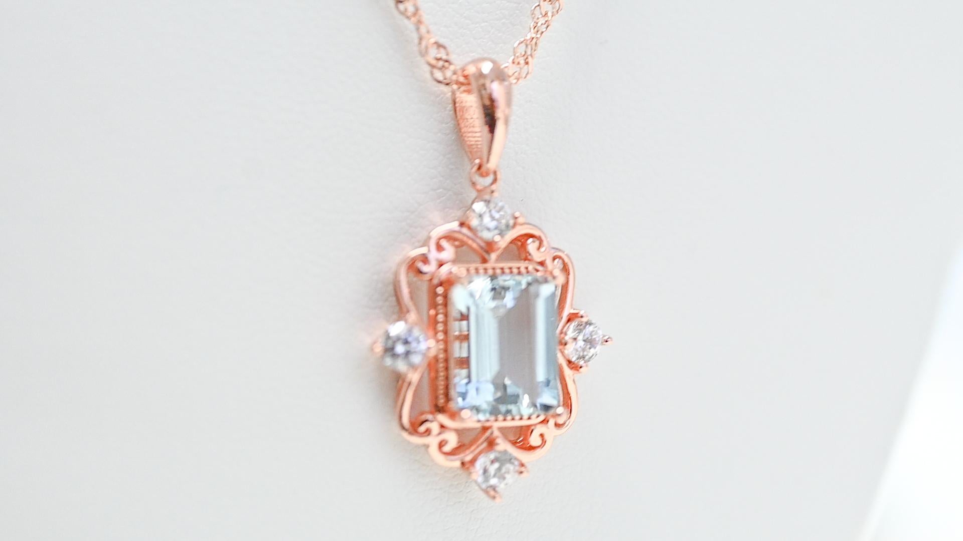 18K 1MM Rose Metal Platted Aquamarine Pendant 925 Sterling Silver Jewelry  In New Condition For Sale In New York, NY
